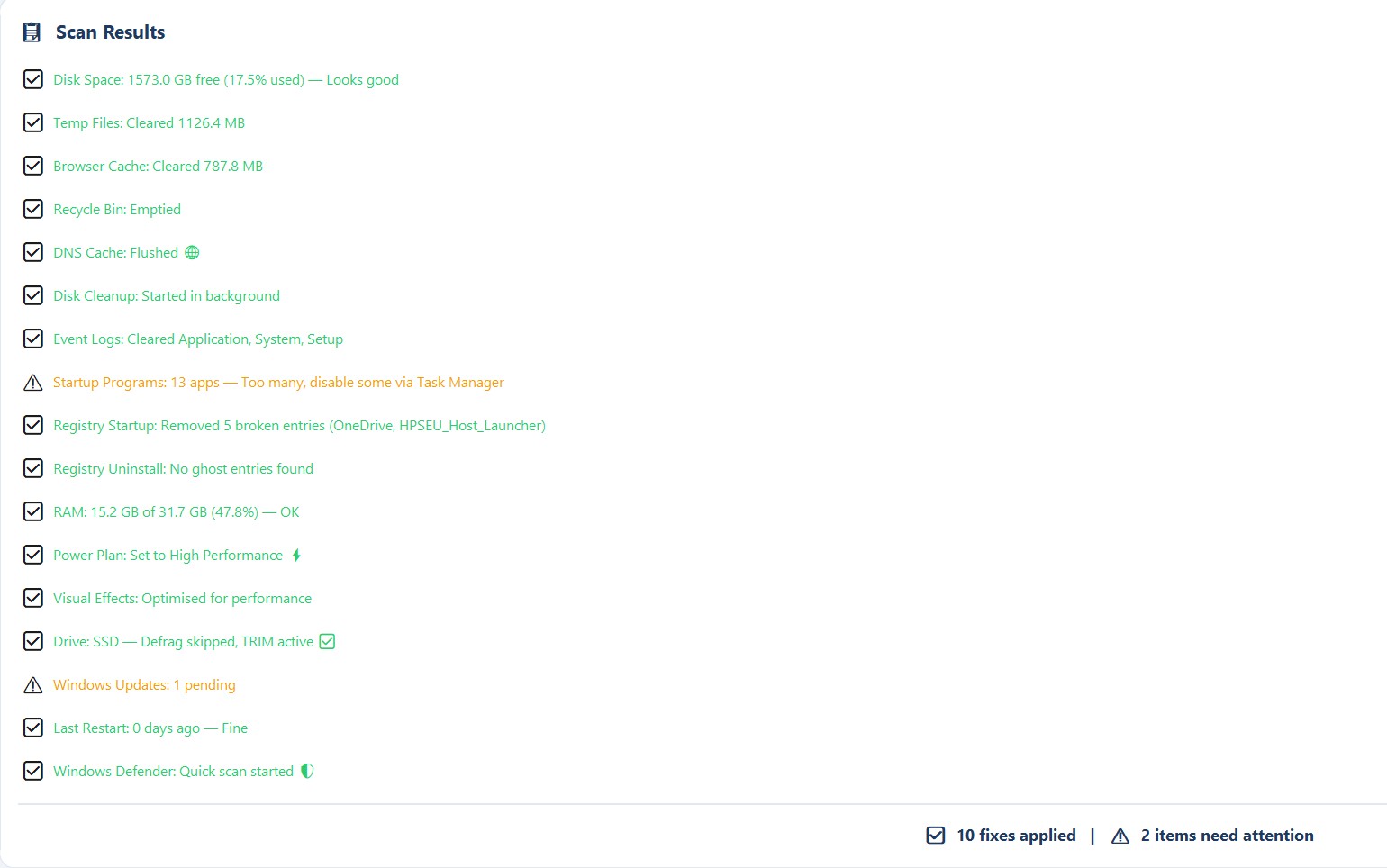 OneClickFix results